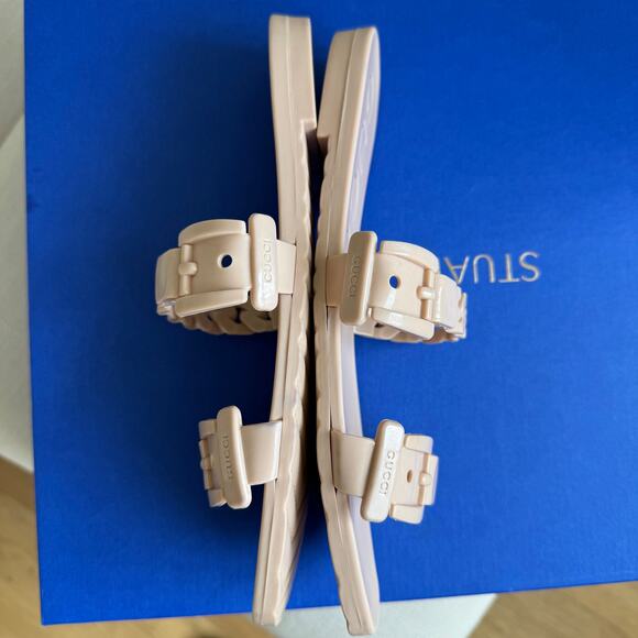 Gucci Blush Pink Jelly Chain Rubber Double Strap Slide Sandals Size 37 EU - Picture 5 of 13